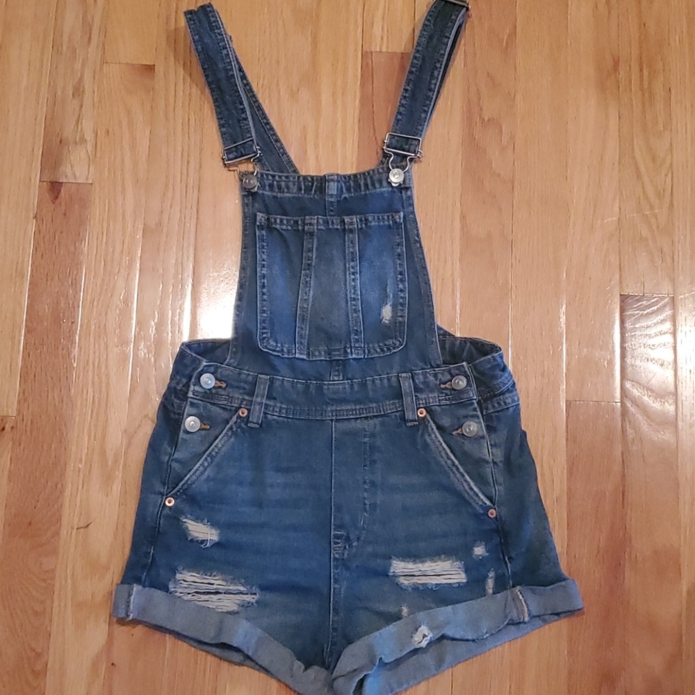 H&M Distressed Overall Shorts